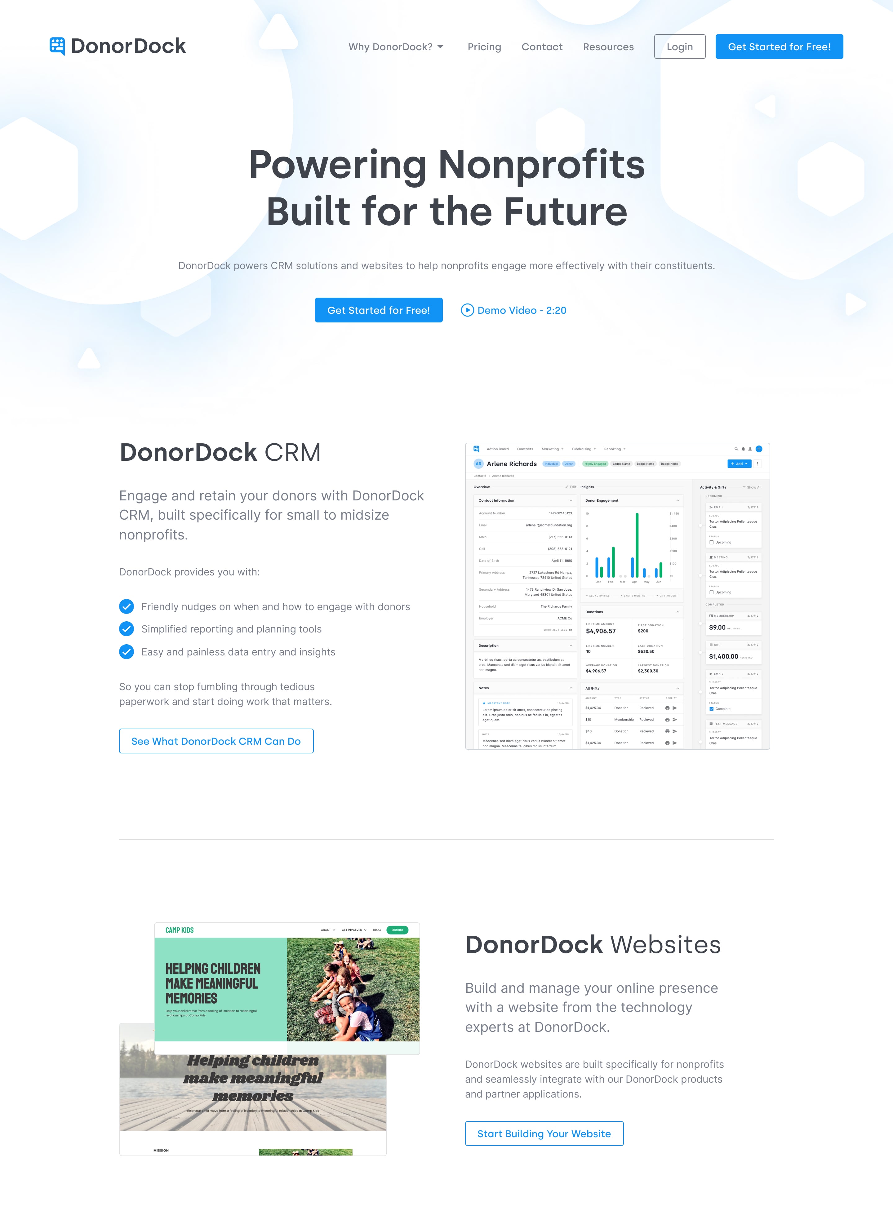 DonorDock landing page