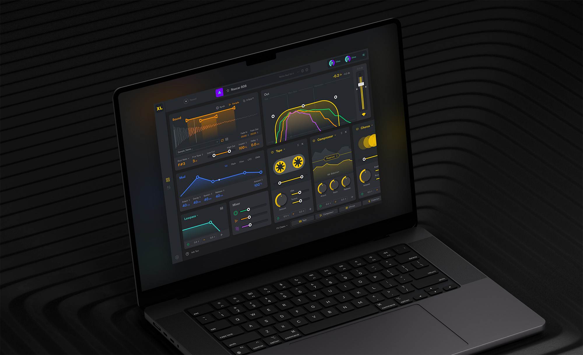 The Sublab XL edit interface is built with a modular design system that lets the user focus on quickly creating patches regardless of their experience level.